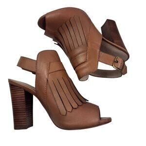 Pour La Victoire Elyse Boho Western Brown Leather Fringe Block Heels Women's 8.5